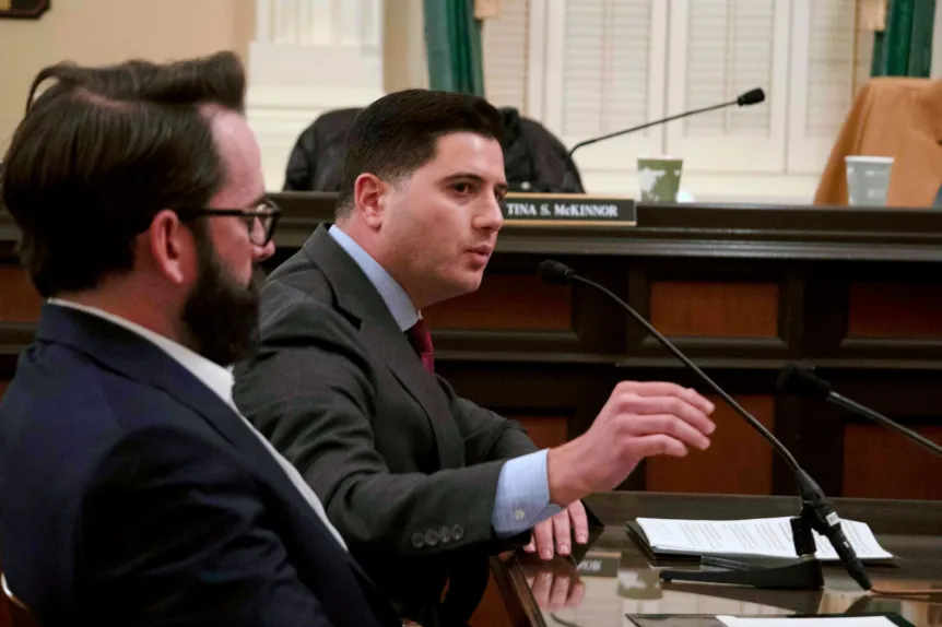 Essayli testifying at a microphone